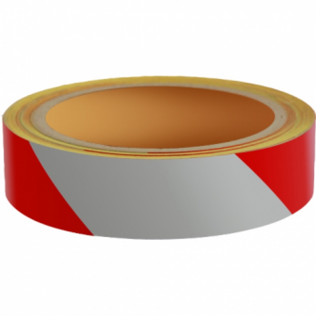 Reflecterende Tape ECONOMIC 25mm ROOD-WIT links