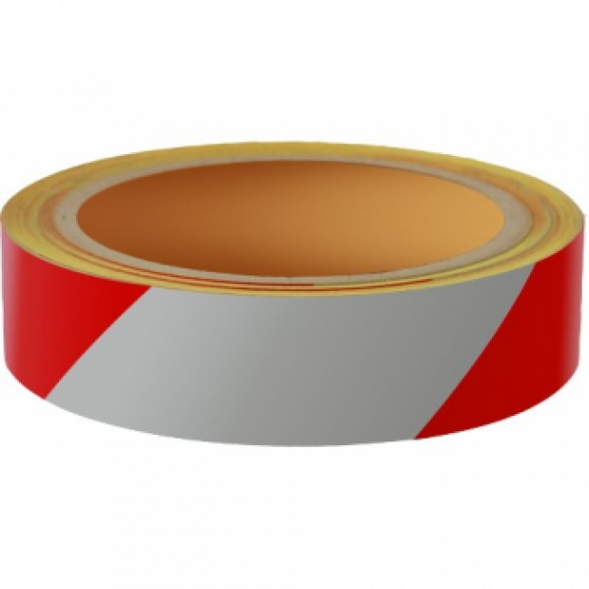 Reflecterende Tape ECONOMIC 25mm ROOD-WIT rechts