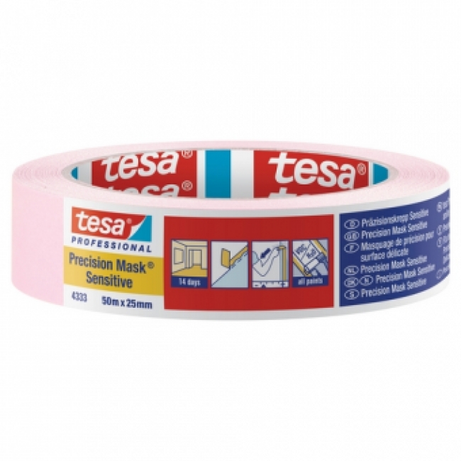 Tesa 4333 Afplaktape voor kwetsbare ondergronden Roze 25mm