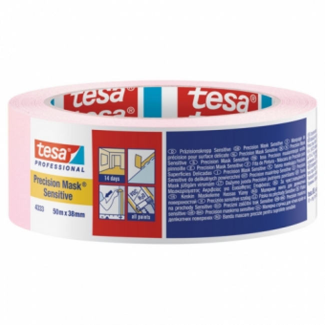 Tesa 4333 Afplaktape voor kwetsbare ondergronden Roze 38mm